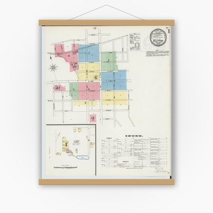 Old map wall art mockup — magnetic wood frame on white wall — Sanborn Fire Insurance Map from Hillsboro, Highland County, Ohio (1898) - Complete Map Set
