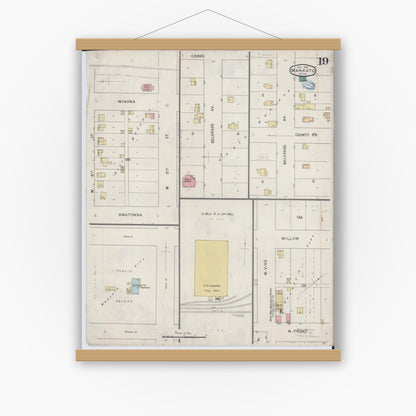 Old map wall art mockup — magnetic wood frame on white wall — Sanborn Fire Insurance Map from Mankato, Blue Earth County, Minnesota (1894), Sheet #0019