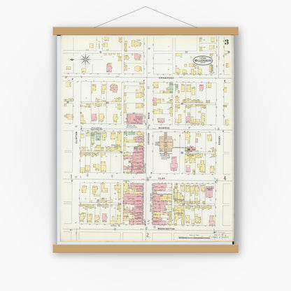 Old map wall art mockup — magnetic wood frame on white wall — Sanborn Fire Insurance Map from Millersburg, Holmes County, Ohio (1898), Sheet #0003
