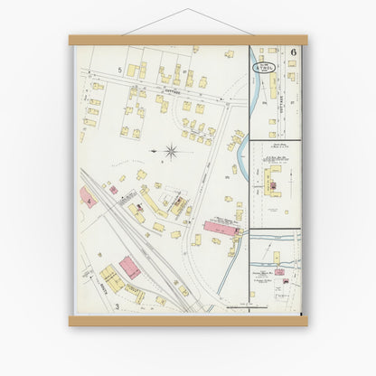 Old map wall art mockup — magnetic wood frame on white wall — Sanborn Fire Insurance Map from Athol, Worcester County, Massachusetts (1896), Sheet #0006
