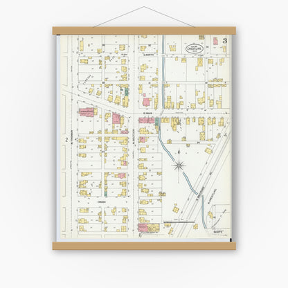 Old map wall art mockup — magnetic wood frame on white wall — Sanborn Fire Insurance Map from Crestline, Crawford County, Ohio (1901), Sheet #0003