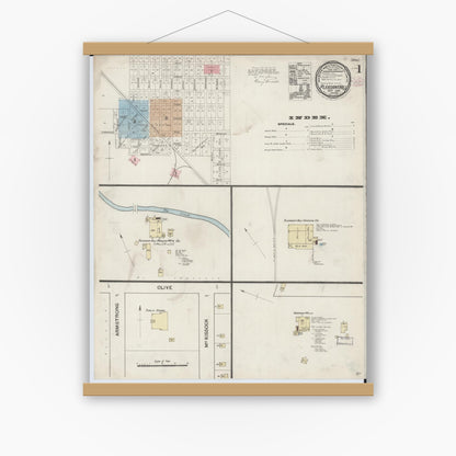 Old map wall art mockup — magnetic wood frame on white wall — Sanborn Fire Insurance Map from Pleasant Hill, Cass County, Missouri (1888) - Complete Map Set