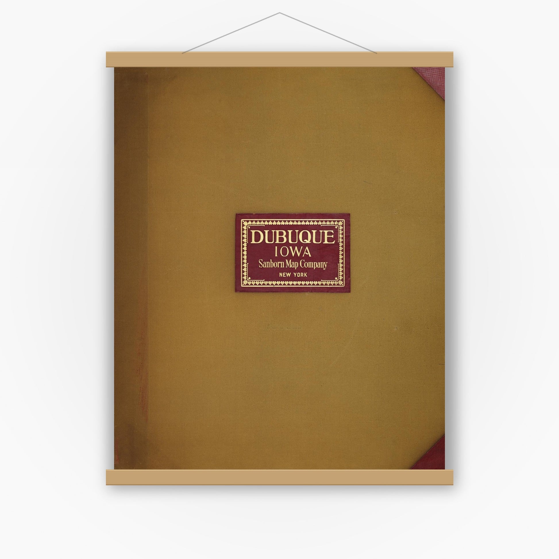 Old map wall art mockup — magnetic wood frame on white wall — Sanborn Fire Insurance Map from Dubuque, Dubuque County, Iowa (1950), Sheet #0001