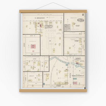 Old map wall art mockup — magnetic wood frame on white wall — Sanborn Fire Insurance Map from Hastings, Barry County, Michigan (1884), Sheet #0002