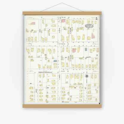 Old map wall art mockup — magnetic wood frame on white wall — Sanborn Fire Insurance Map from Marysville, Union County, Ohio (1910), Sheet #0005