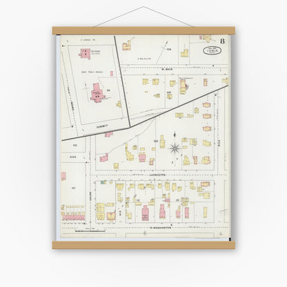 Old map wall art mockup — magnetic wood frame on white wall — Sanborn Fire Insurance Map from Ionia, Ionia County, Michigan (1895), Sheet #0008
