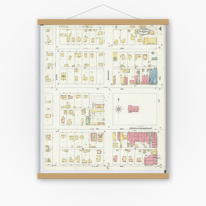 Old map wall art mockup — magnetic wood frame on white wall — Sanborn Fire Insurance Map from Baraboo, Sauk County, Wisconsin (1898), Sheet #0004