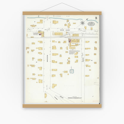Old map wall art mockup — magnetic wood frame on white wall — Sanborn Fire Insurance Map from Greene, Chenango County, New York (1908), Sheet #0005
