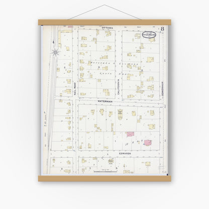 Old map wall art mockup — magnetic wood frame on white wall — Sanborn Fire Insurance Map from Sycamore, De Kalb County, Illinois (1891), Sheet #0008