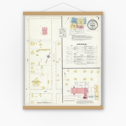 Old map wall art mockup — magnetic wood frame on white wall — Sanborn Fire Insurance Map from Itasca, Hill County, Texas (1912) - Complete Map Set