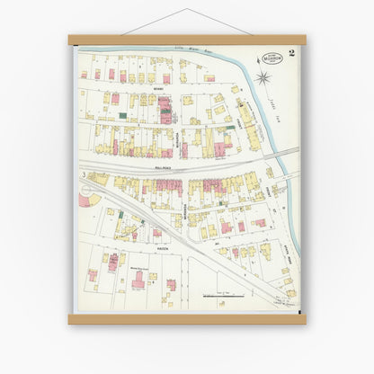 Old map wall art mockup — magnetic wood frame on white wall — Sanborn Fire Insurance Map from Morrow, Warren County, Ohio (1901), Sheet #0002