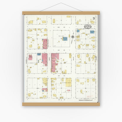 Old map wall art mockup — magnetic wood frame on white wall — Sanborn Fire Insurance Map from New London, Ralls County, Missouri (1917), Sheet #0003