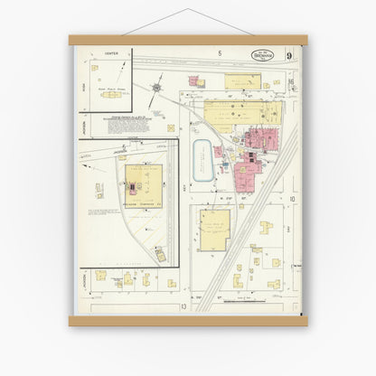 Old map wall art mockup — magnetic wood frame on white wall — Sanborn Fire Insurance Map from Brenham, Washington County, Texas (1912), Sheet #0009