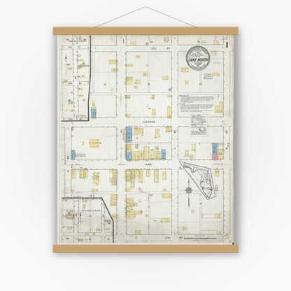 Old map wall art mockup — magnetic wood frame on white wall — Sanborn Fire Insurance Map from Lake Worth, Palm Beach County, Florida (1918) - Complete Map Set