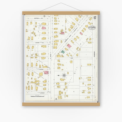 Old map wall art mockup — magnetic wood frame on white wall — Sanborn Fire Insurance Map from Galesburg, Knox County, Illinois (1906), Sheet #0012