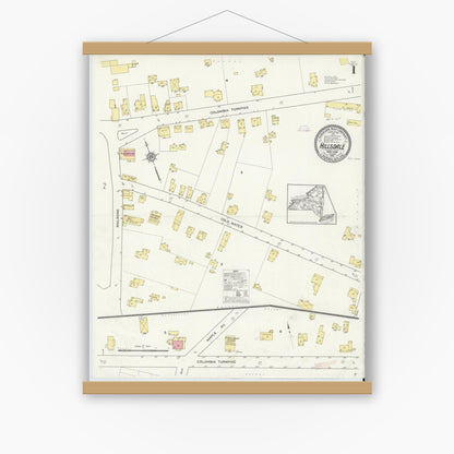 Old map wall art mockup — magnetic wood frame on white wall — Sanborn Fire Insurance Map from Hillsdale, Columbia County, New York (1912) - Complete Map Set