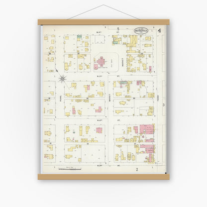 Old map wall art mockup — magnetic wood frame on white wall — Sanborn Fire Insurance Map from Metropolis, Massac County, Illinois (1897), Sheet #0004