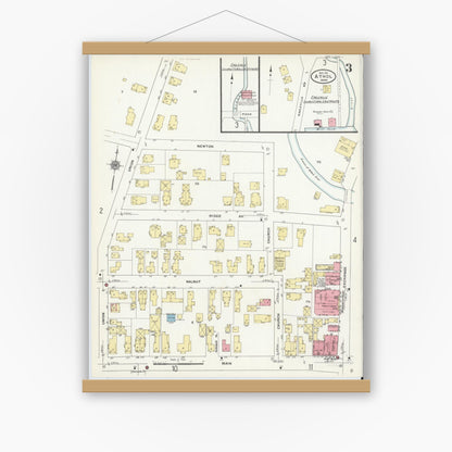Old map wall art mockup — magnetic wood frame on white wall — Sanborn Fire Insurance Map from Athol, Worcester County, Massachusetts (1911), Sheet #0003