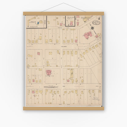 Old map wall art mockup — magnetic wood frame on white wall — Sanborn Fire Insurance Map from Grove City, Franklin County, Ohio (1922), Sheet #0004