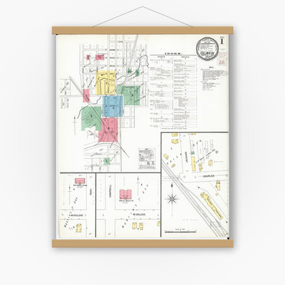 Old map wall art mockup — magnetic wood frame on white wall — Sanborn Fire Insurance Map from Oelwein, Fayette County, Iowa (1900) â€” Complete Set