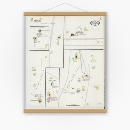 Old map wall art mockup — magnetic wood frame on white wall — Sanborn Fire Insurance Map from Crystal Falls, Iron County, Michigan (1892), Sheet #0004