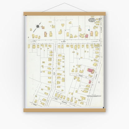 Old map wall art mockup — magnetic wood frame on white wall — Sanborn Fire Insurance Map from Geneva, Ashtabula County, Ohio (1919), Sheet #0003