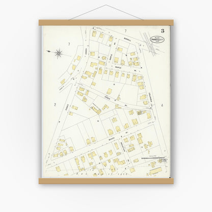 Old map wall art mockup — magnetic wood frame on white wall — Sanborn Fire Insurance Map from Swampscott, Essex County, Massachusetts (1907), Sheet #0003
