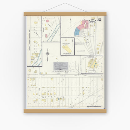 Old map wall art mockup — magnetic wood frame on white wall — Sanborn Fire Insurance Map from Hannibal, Marion County, Missouri (1913), Sheet #0035