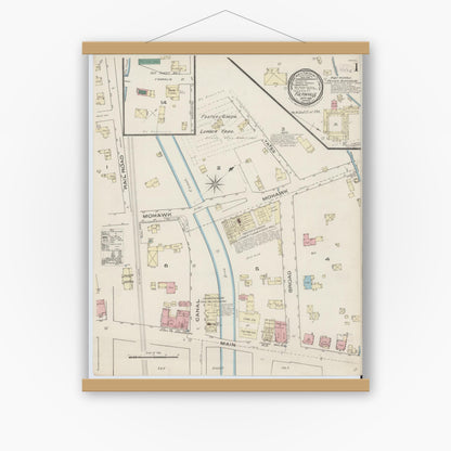 Old map wall art mockup — magnetic wood frame on white wall — Sanborn Fire Insurance Map from Fultonville, Montgomery County, New York (1885) - Complete Map Set