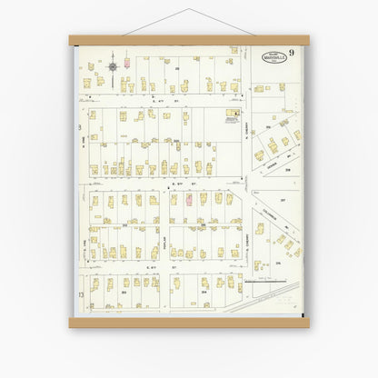 Old map wall art mockup — magnetic wood frame on white wall — Sanborn Fire Insurance Map from Marysville, Union County, Ohio (1910), Sheet #0009