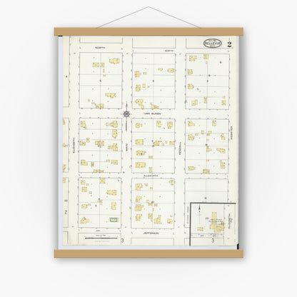 Old map wall art mockup — magnetic wood frame on white wall — Sanborn Fire Insurance Map from Bellevue, Eaton County, Michigan (1916), Sheet #0002
