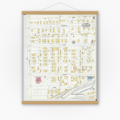 Old map wall art mockup — magnetic wood frame on white wall — Sanborn Fire Insurance Map from Ishpeming, Marquette County, Michigan (1904), Sheet #0005