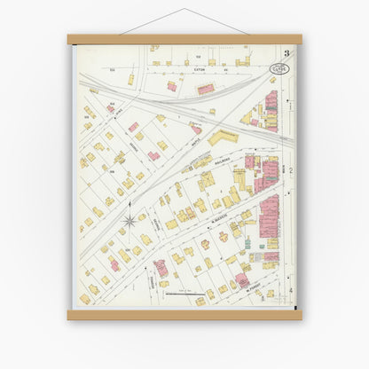 Old map wall art mockup — magnetic wood frame on white wall — Sanborn Fire Insurance Map from Clyde, Sandusky County, Ohio (1899), Sheet #0003