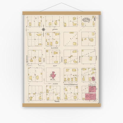 Old map wall art mockup — magnetic wood frame on white wall — Sanborn Fire Insurance Map from Sullivan, Moultrie County, Illinois (1922), Sheet #0002