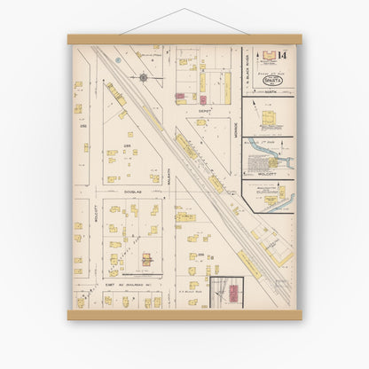 Old map wall art mockup — magnetic wood frame on white wall — Sanborn Fire Insurance Map from Sparta, Monroe County, Wisconsin (1922), Sheet #0014