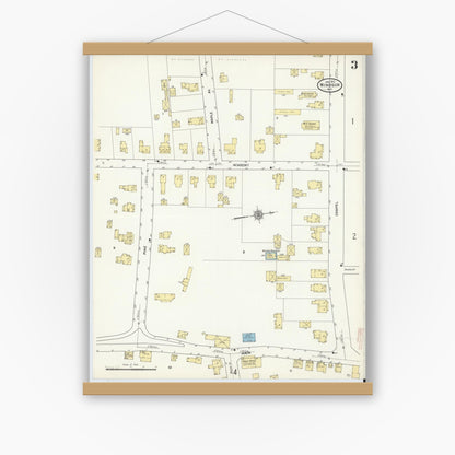 Old map wall art mockup — magnetic wood frame on white wall — Sanborn Fire Insurance Map from Windsor, Broome County, New York (1912), Sheet #0003