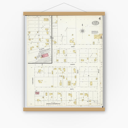 Old map wall art mockup — magnetic wood frame on white wall — Sanborn Fire Insurance Map from Stryker, Williams County, Ohio (1899), Sheet #0004