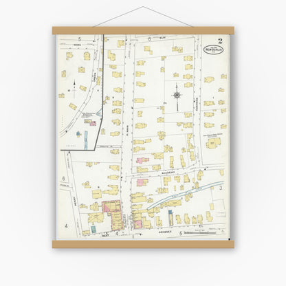 Old map wall art mockup — magnetic wood frame on white wall — Sanborn Fire Insurance Map from New Berlin, Chenango County, New York (1910), Sheet #0002