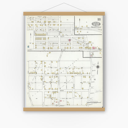 Old map wall art mockup — magnetic wood frame on white wall — Sanborn Fire Insurance Map from Waynesburg, Greene County, Pennsylvania (1918), Sheet #0011