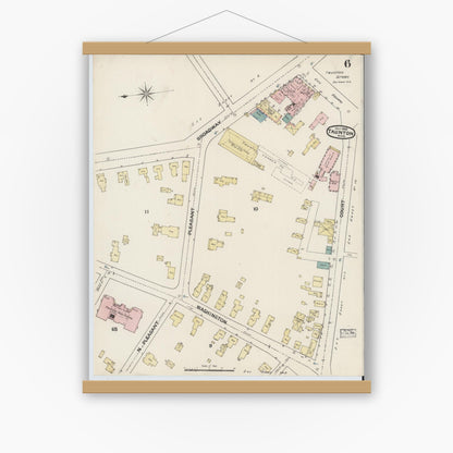 Old map wall art mockup — magnetic wood frame on white wall — Sanborn Fire Insurance Map from Taunton, Bristol County, Massachusetts (1888), Sheet #0006