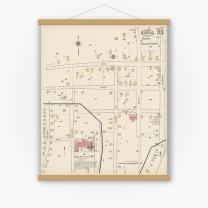 Old map wall art mockup — magnetic wood frame on white wall — Sanborn Fire Insurance Map from Gastonia, Gaston County, North Carolina (1922), Sheet #0035