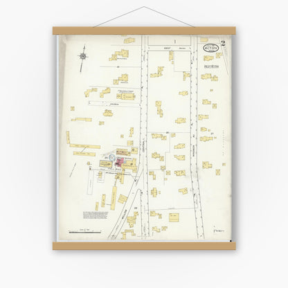 Old map wall art mockup — magnetic wood frame on white wall — Sanborn Fire Insurance Map from Acton, Middlesex County, Massachusetts (1916), Sheet #0002