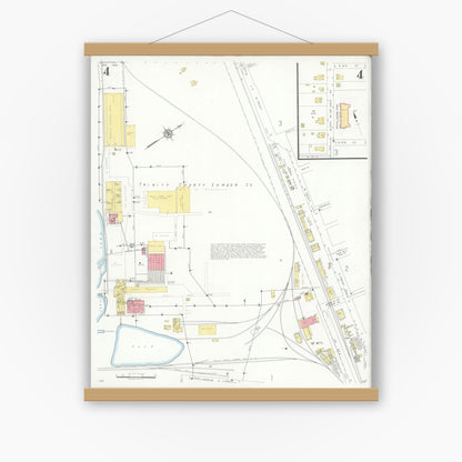 Old map wall art mockup — magnetic wood frame on white wall — Sanborn Fire Insurance Map from Groveton, Trinity County, Texas (1933), Sheet #0004