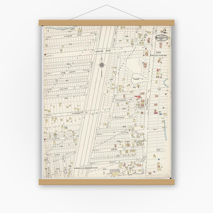 Old map wall art mockup — magnetic wood frame on white wall — Sanborn Fire Insurance Map from Wyandotte, Wayne County, Michigan (1922), Sheet #0002