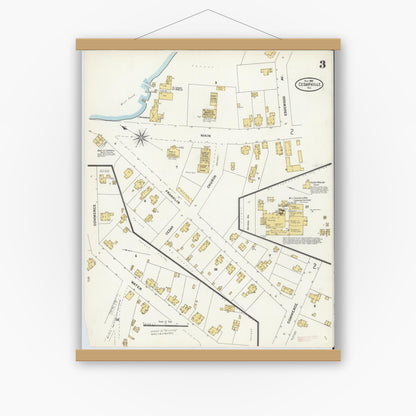 Old map wall art mockup — magnetic wood frame on white wall — Sanborn Fire Insurance Map from Cedarville, Cumberland County, New Jersey (1905), Sheet #0003