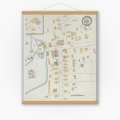 Old map wall art mockup — magnetic wood frame on white wall — Sanborn Fire Insurance Map from Gorham, Ortario County, New York (1906), Sheet #0001