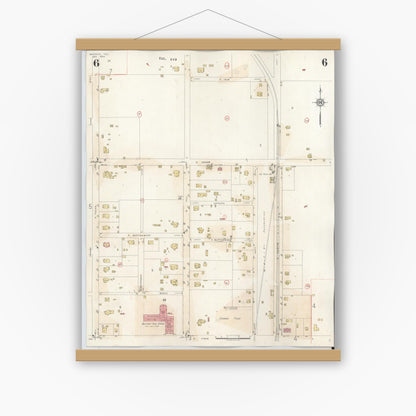 Old map wall art mockup — magnetic wood frame on white wall — Sanborn Fire Insurance Map from Bastrop, Bastrop County, Texas (1944), Sheet #0006