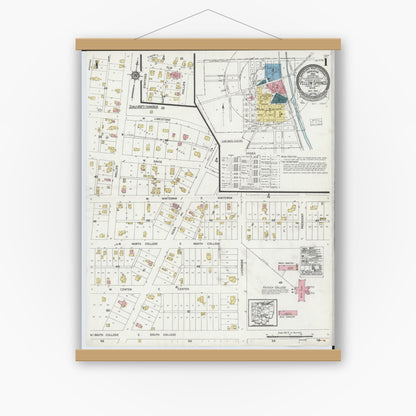 Old map wall art mockup — magnetic wood frame on white wall — Sanborn Fire Insurance Map from Yellow Springs, Greene County, Ohio (1924) - Complete Map Set