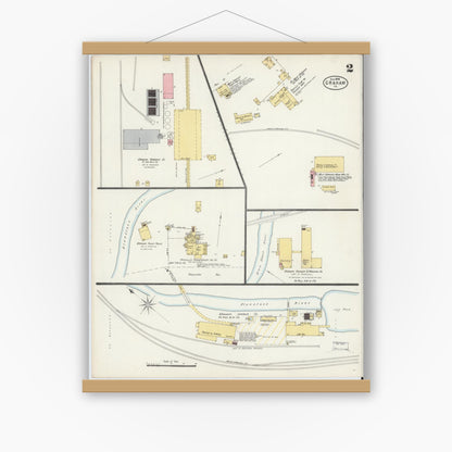 Old map wall art mockup — magnetic wood frame on white wall — Sanborn Fire Insurance Map from Graham, Tazewell County, Virginia (1898), Sheet #0002