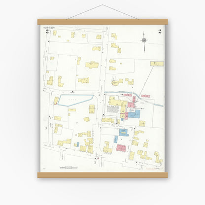 Old map wall art mockup — magnetic wood frame on white wall — Sanborn Fire Insurance Map from Medfield, Norfolk County, Massachusetts (1933), Sheet #0002